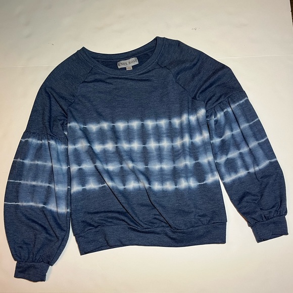 Knox Rose Tie Dye Pull Over Sweater Blue Bishop Sleeve Sweatshirt SZ XS - Picture 3 of 7